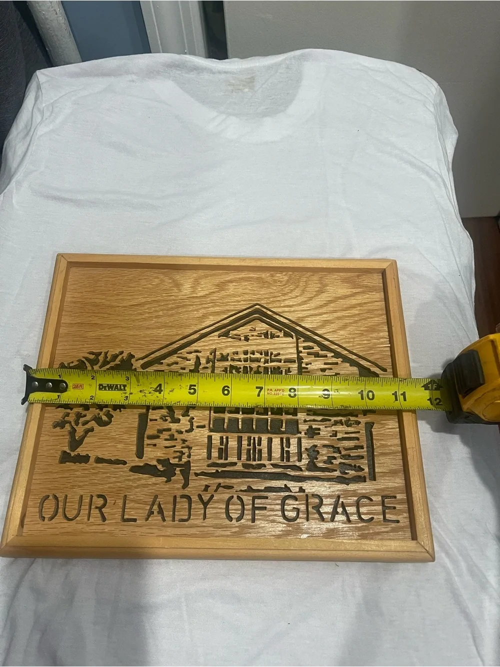 Our Lady of Grace Carved Wooden Plaque - Natural Wood